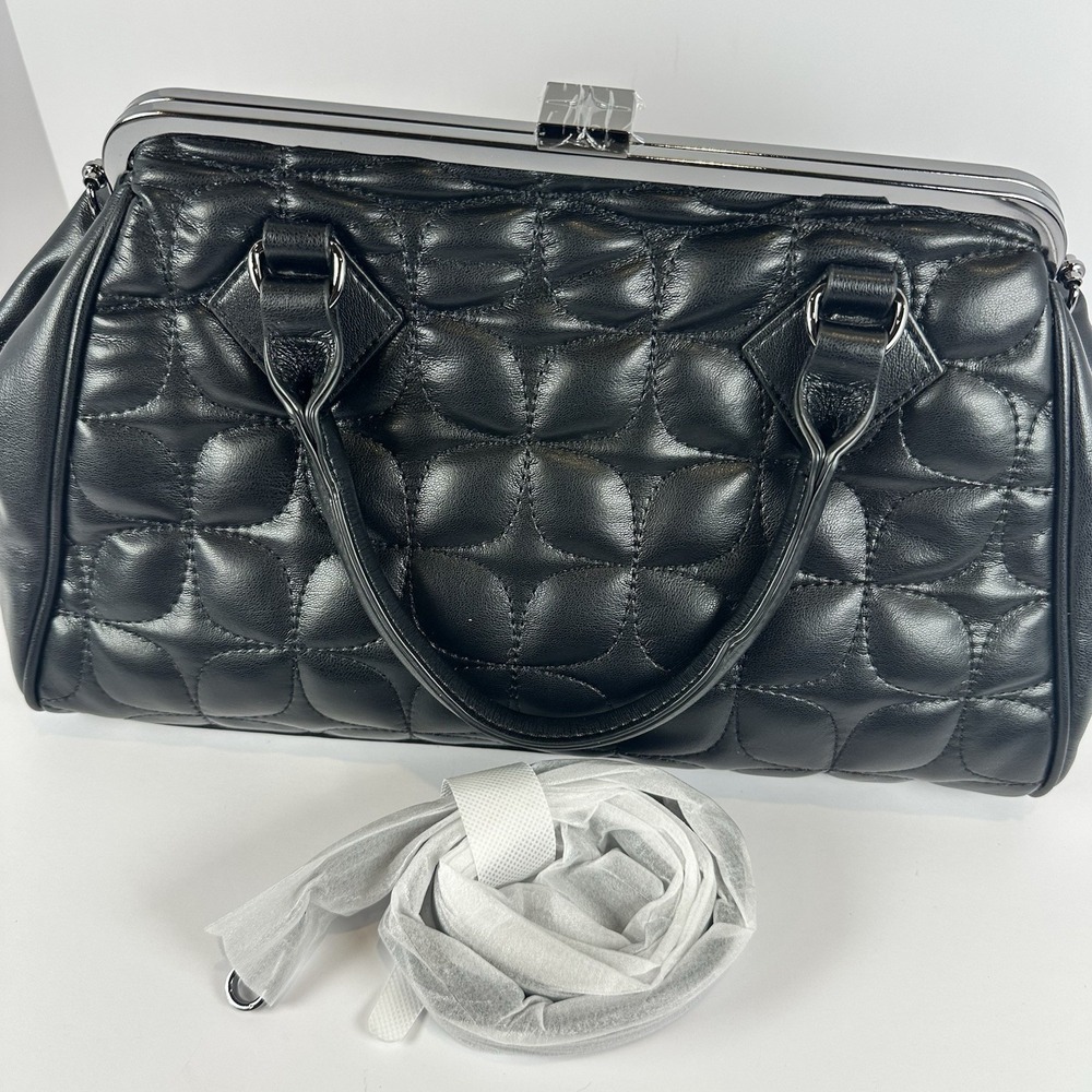 Paris Hilton Camden Frame Bag Black Quilted Satchel Top Handle Y2K NWT - Picture 9 of 13